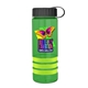 a transparent green bottle & black lid & lime-green grip sergeant stripe - 24 oz tritan(tm) bottle with tethered lid, stripe bands, and digital imprint