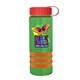 a transparent green bottle & red lid & orange grip sergeant stripe - 24 oz tritan(tm) bottle with tethered lid, stripe bands, and digital imprint
