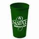 aerial view a dark green 24 oz reusable stadium cup, image 1 of 2