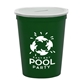 aerial view a translucent frost lid & eco dark green cup 16 oz stadium cup coin bank, image 1 of 2