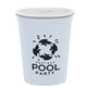 aerial view a translucent frost lid & slate blue cup 16 oz stadium cup coin bank, image 1 of 2