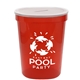 aerial view a translucent frost lid & translucent red cup 16 oz stadium cup coin bank, image 1 of 2