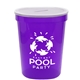 aerial view a translucent frost lid & translucent violet cup 16 oz stadium cup coin bank, image 1 of 2
