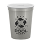 aerial view a translucent frost lid & metallic silver cup 16 oz stadium cup coin bank, image 1 of 2