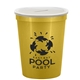 aerial view a translucent frost lid & metallic gold cup 16 oz stadium cup coin bank, image 1 of 2