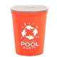 aerial view a translucent frost lid & blaze orange cup 16 oz stadium cup coin bank, image 1 of 2
