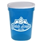 a white lid & translucent blue cup 16 oz stadium cup with no - hole cover