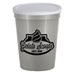aerial view a white lid & metallic silver cup 16 oz stadium cup with no - hole cover, image 1 of 2