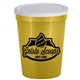 aerial view a white lid & metallic gold cup 16 oz stadium cup with no - hole cover, image 1 of 2