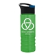 a black with blue flip tab lid & transparent green bottle salute - 24 oz bottle with pop - up sip lid