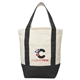 aerial view a black mini recycled cotton tote bag, image 1 of 3