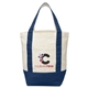 aerial view a blue mini recycled cotton tote bag, image 1 of 3