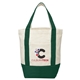 aerial view a green mini recycled cotton tote bag, image 1 of 3