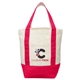 aerial view a red mini recycled cotton tote bag, image 1 of 3