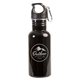aerial view a black 17 oz stainless steel adventure water bottle with carabiner, image 1 of 2