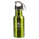 aerial view a lime green 17 oz stainless steel adventure water bottle with carabiner, image 1 of 2