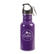 aerial view a purple 17 oz stainless steel adventure water bottle with carabiner, image 1 of 2