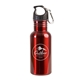 aerial view a red 17 oz stainless steel adventure water bottle with carabiner, image 1 of 2
