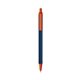 a metallic dark blue barrel & orange trim bic clic pen