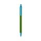 a metallic green barrel & blue trim bic clic pen