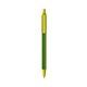 a metallic green barrel & yellow trim bic clic pen
