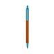 a metallic orange barrel & blue trim bic clic pen