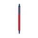 a red barrel & metallic dark blue trim bic clic pen