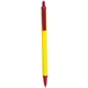 aerial view a yellow barrel & burgundy trim bic clic pen, image 1 of 2