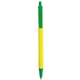 aerial view a yellow barrel & green trim bic clic pen, image 1 of 2