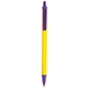 aerial view a yellow barrel & purple trim bic clic pen, image 1 of 2