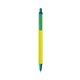 a yellow barrel & teal trim bic clic pen