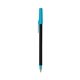 a black barrel & blue trim bic round stic ballpoint pen - promotional pens