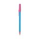 a blue barrel & pink trim bic round stic ballpoint pen - promotional pens