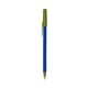 a cobalt barrel & metallic green trim bic round stic ballpoint pen - promotional pens