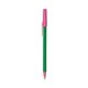 a green barrel & pink trim bic round stic ballpoint pen - promotional pens
