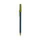 a metallic dark blue barrel & metallic green trim bic round stic ballpoint pen - promotional pens