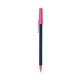 a metallic dark blue barrel & pink trim bic round stic ballpoint pen - promotional pens