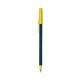a metallic dark blue barrel & yellow trim bic round stic ballpoint pen - promotional pens