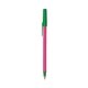 a pink barrel & green trim bic round stic ballpoint pen - promotional pens