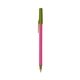 a pink barrel & metallic green trim bic round stic ballpoint pen - promotional pens