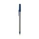 a silver barrel & metallic dark blue trim bic round stic ballpoint pen - promotional pens