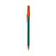 aerial view a teal barrel & orange trim bic round stic ballpoint pen - promotional pens, image 1 of 2