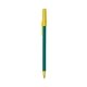 aerial view a teal barrel & yellow trim bic round stic ballpoint pen - promotional pens, image 1 of 2