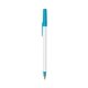 a white barrel & blue trim bic round stic ballpoint pen - promotional pens