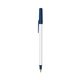 a white barrel & metallic dark blue trim bic round stic ballpoint pen - promotional pens