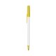 a white barrel & yellow trim bic round stic ballpoint pen - promotional pens