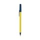 a yellow barrel & metallic dark blue trim bic round stic ballpoint pen - promotional pens