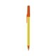 a yellow barrel & orange trim bic round stic ballpoint pen - promotional pens