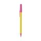 a yellow barrel & pink trim bic round stic ballpoint pen - promotional pens