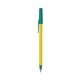 a yellow barrel & teal trim bic round stic ballpoint pen - promotional pens